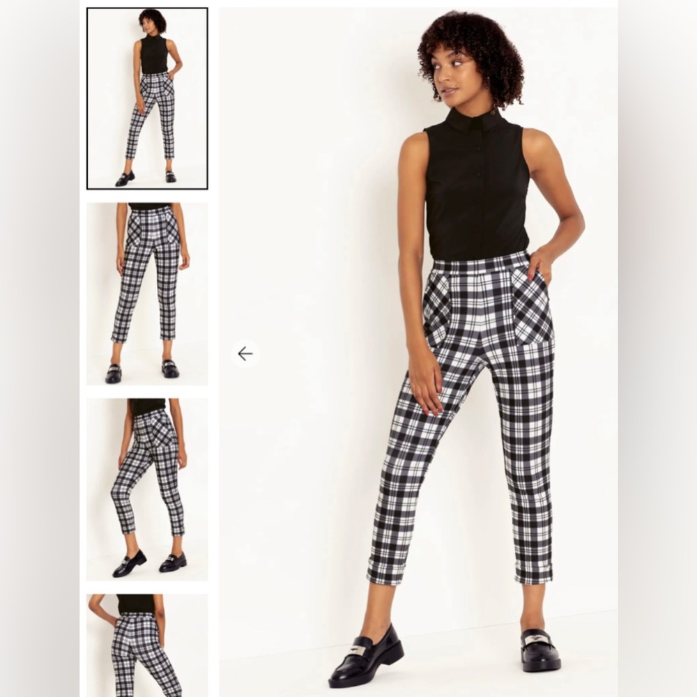BlackMilk Tartan Magpie Black/White Cuffed Pants, professionally lengthened.